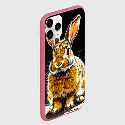 Чехол iPhone 11 Pro матовый Заяц на черном, цвет: 3D-малиновый — фото 2