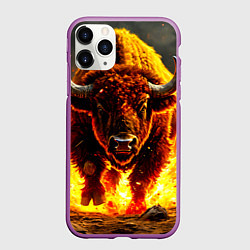 Чехол iPhone 11 Pro матовый Буйвол в огне, цвет: 3D-фиолетовый