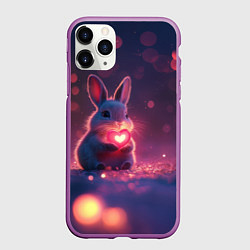 Чехол iPhone 11 Pro матовый Зайчик держит сердечко, цвет: 3D-фиолетовый
