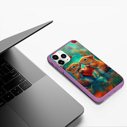 Чехол iPhone 11 Pro матовый Влюбленные белки держат сердце, цвет: 3D-фиолетовый — фото 2