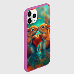 Чехол iPhone 11 Pro матовый Влюбленные белки держат сердце, цвет: 3D-фиолетовый — фото 2