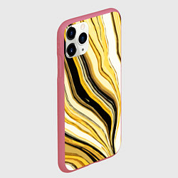 Чехол iPhone 11 Pro матовый Волнистые вертикальные чёрно-жёлтые полосы, цвет: 3D-малиновый — фото 2