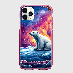 Чехол iPhone 11 Pro матовый Белый медведь и звездное небо, цвет: 3D-малиновый