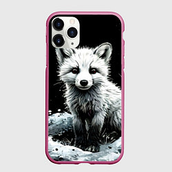 Чехол iPhone 11 Pro матовый Песец на черном, цвет: 3D-малиновый