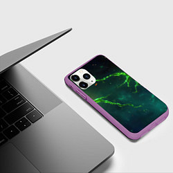 Чехол iPhone 11 Pro матовый Зеленые статичные брызги, цвет: 3D-фиолетовый — фото 2