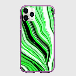 Чехол iPhone 11 Pro матовый Волнистые вертикальные чёрно-зелёные полосы, цвет: 3D-фиолетовый