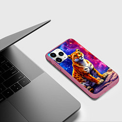 Чехол iPhone 11 Pro матовый Пума и звездное небо, цвет: 3D-малиновый — фото 2