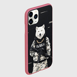 Чехол iPhone 11 Pro матовый Волк с автоматом и золотой цепью, цвет: 3D-малиновый — фото 2