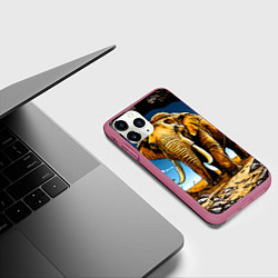 Чехол iPhone 11 Pro матовый Слон в пещере, цвет: 3D-малиновый — фото 2