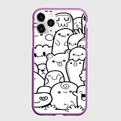 Чехол iPhone 11 Pro матовый Doodle monsters, цвет: 3D-фиолетовый