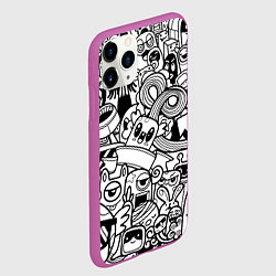 Чехол iPhone 11 Pro матовый Black and white doddle monsters, цвет: 3D-фиолетовый — фото 2