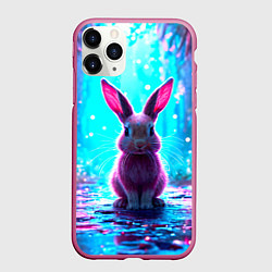 Чехол iPhone 11 Pro матовый Зайчик в сказочном лесу, цвет: 3D-малиновый