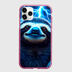 Чехол iPhone 11 Pro матовый Ленивец в разрядах молний, цвет: 3D-малиновый