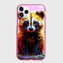 Чехол iPhone 11 Pro матовый Росомаха в розовом лесу, цвет: 3D-малиновый