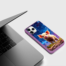 Чехол iPhone 11 Pro матовый Поросенок и звездное небо, цвет: 3D-фиолетовый — фото 2
