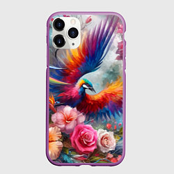 Чехол iPhone 11 Pro матовый Тропическая птица, цвет: 3D-фиолетовый