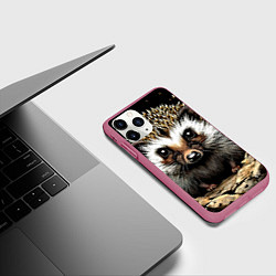 Чехол iPhone 11 Pro матовый Ёжик на черном, цвет: 3D-малиновый — фото 2