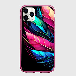 Чехол iPhone 11 Pro матовый Букет из цветных перьев - неон, цвет: 3D-малиновый
