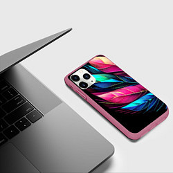 Чехол iPhone 11 Pro матовый Букет из цветных перьев - неон, цвет: 3D-малиновый — фото 2