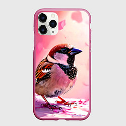 Чехол iPhone 11 Pro матовый Воробей в розовом, цвет: 3D-малиновый