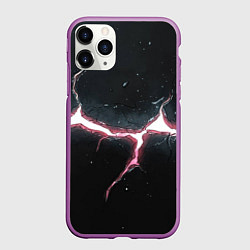 Чехол iPhone 11 Pro матовый Разлом на черной плите, цвет: 3D-фиолетовый