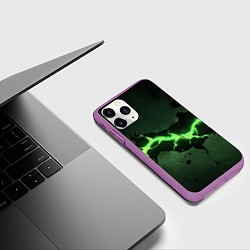 Чехол iPhone 11 Pro матовый Неоновая плита с зеленым разломом, цвет: 3D-фиолетовый — фото 2