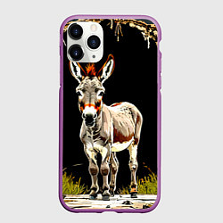 Чехол iPhone 11 Pro матовый Ослик на черном, цвет: 3D-фиолетовый