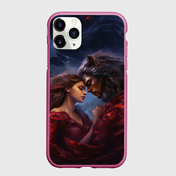 Чехол iPhone 11 Pro матовый Девушка и оборотень, цвет: 3D-малиновый