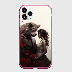 Чехол iPhone 11 Pro матовый Оборотень и девушка, цвет: 3D-малиновый