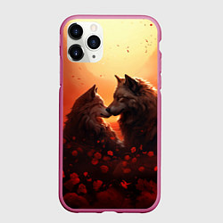 Чехол iPhone 11 Pro матовый Волчья страсть, цвет: 3D-малиновый