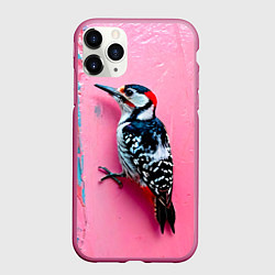 Чехол iPhone 11 Pro матовый Дятел на розовой стене, цвет: 3D-малиновый
