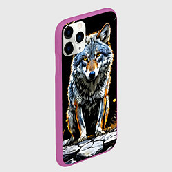 Чехол iPhone 11 Pro матовый Волк на черном, цвет: 3D-фиолетовый — фото 2