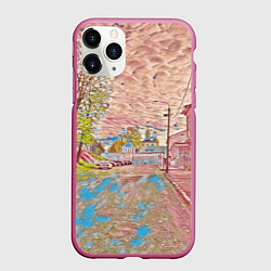 Чехол iPhone 11 Pro матовый Старый город, цвет: 3D-малиновый