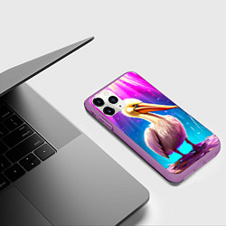 Чехол iPhone 11 Pro матовый Пеликан в сиянии лучей, цвет: 3D-фиолетовый — фото 2