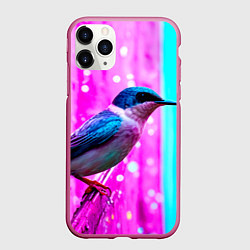 Чехол iPhone 11 Pro матовый Ласточка на фиолетовой стене, цвет: 3D-малиновый