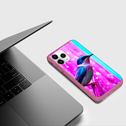 Чехол iPhone 11 Pro матовый Ласточка на фиолетовой стене, цвет: 3D-малиновый — фото 2