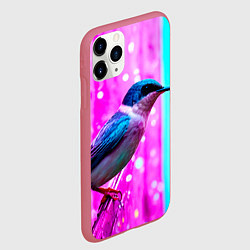 Чехол iPhone 11 Pro матовый Ласточка на фиолетовой стене, цвет: 3D-малиновый — фото 2