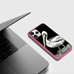 Чехол iPhone 11 Pro матовый Пеликан на черном, цвет: 3D-малиновый — фото 2
