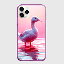 Чехол iPhone 11 Pro матовый Гусь на розовом озере, цвет: 3D-фиолетовый