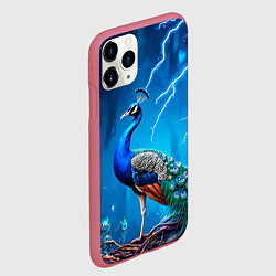 Чехол iPhone 11 Pro матовый Павлин и молния, цвет: 3D-малиновый — фото 2