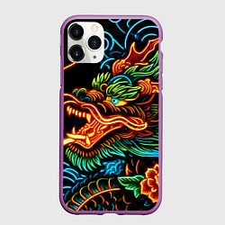 Чехол iPhone 11 Pro матовый Japanese neon dragon - irezumi, цвет: 3D-фиолетовый