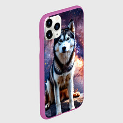 Чехол iPhone 11 Pro матовый Лайка и космос, цвет: 3D-фиолетовый — фото 2