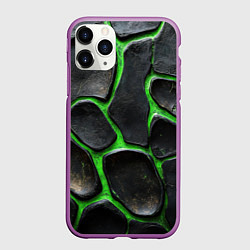 Чехол iPhone 11 Pro матовый Черная потертая текстура на зеленом фоне, цвет: 3D-фиолетовый