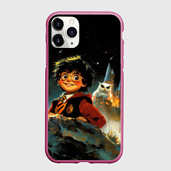 Чехол iPhone 11 Pro матовый Гарри Поттер на фоне замка, цвет: 3D-малиновый