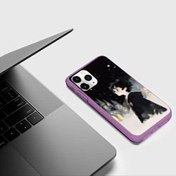 Чехол iPhone 11 Pro матовый Гарри Поттер в черной мантии, цвет: 3D-фиолетовый — фото 2