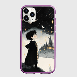 Чехол iPhone 11 Pro матовый Гарри Поттер и совы, цвет: 3D-фиолетовый