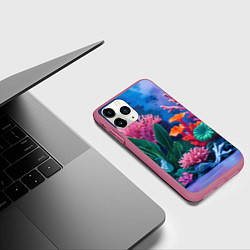 Чехол iPhone 11 Pro матовый Подводные кораллы, цвет: 3D-малиновый — фото 2