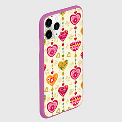 Чехол iPhone 11 Pro матовый Сердечки подборка, цвет: 3D-фиолетовый — фото 2