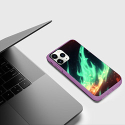 Чехол iPhone 11 Pro матовый Зеленое абстрактное пламя, цвет: 3D-фиолетовый — фото 2