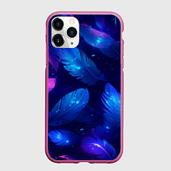 Чехол iPhone 11 Pro матовый Мерцающие перья - волшебные искры, цвет: 3D-малиновый
